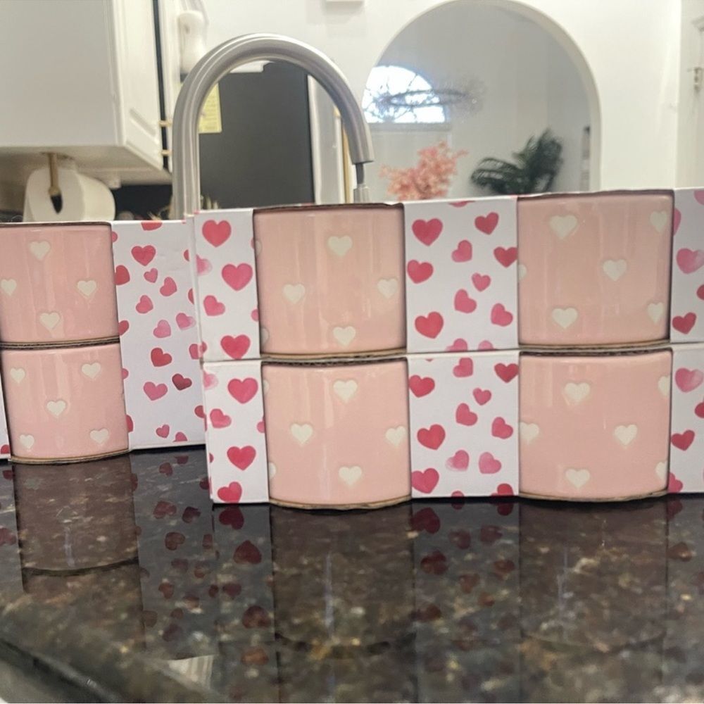 Set of 2 The Bakeshop Valentine's Ramekins Pink With White Hearts - 8 total